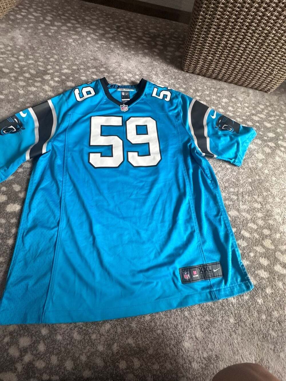 Nike Carolina Panthers Luke Kuechly Size XXL Blue NFL Jersey On Field
